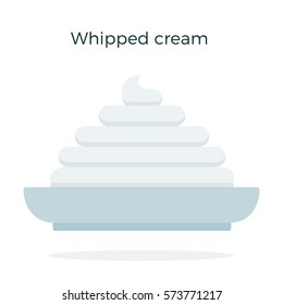 Whipped cream on a plate vector flat material design isolated on white