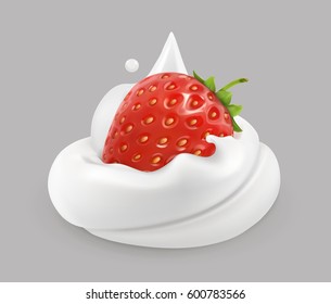 Whipped Cream And Strawberries Vector Icon