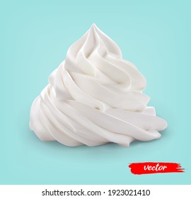Whipped Cream swirl isolated on white background. 3d realistic vector illustration of whipped cream.