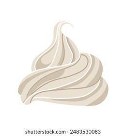 Whipped Cream swirl isolated on white background. Vector illustration.