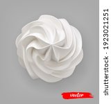 Whipped Cream swirl on gray background. 3d realistic vector illustration of whipped cream. Top view.