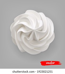 Whipped Cream swirl on gray background. 3d realistic vector illustration of whipped cream. Top view.