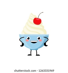 Whipped cream vector characters isolated on white background.  Kawaii dairy product