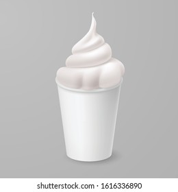 Whipped Vanilla Frozen Yogurt or Soft Ice Cream in White Cardboard Cup. Isolated Illustration on Gray Background