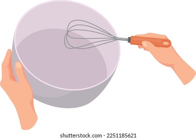 Icono de la caricatura que azota. Susurro de mano y tazón aislados en fondo blanco