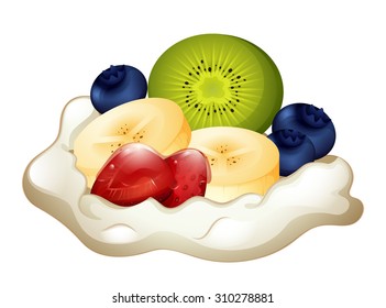Whipping cream and berries illustration