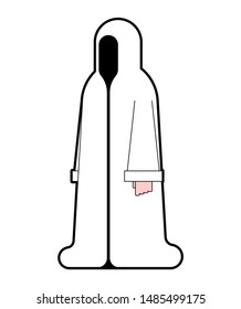 Whire monk isolated. Occultist in hood. Monastic cartoon. friar vector illustration