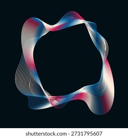Whirl Abstract linear Element with flow and blend effect. Amorphous volumetric form. Smooth Gradient curve. Swirl wavy Stripes. Modern digital design. Red, blue, white. Isolated. Vector illustration