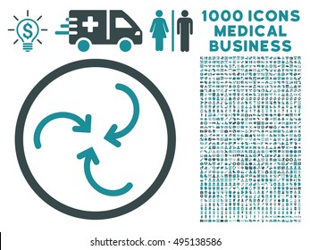 Whirl Arrows icon with 1000 medical business soft blue vector pictographs. Set style is flat bicolor symbols, white background.