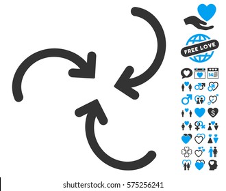 Whirl Arrows icon with bonus decorative images. Vector illustration style is flat rounded iconic blue and gray symbols on white background.