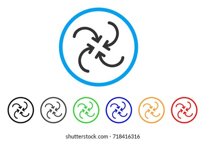 Whirl Arrows rounded icon. Style is a flat whirl arrows grey symbol inside light blue circle with black, gray, green, blue, red, orange color versions. Vector designed for web and software interfaces.