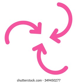 Whirl Arrows vector icon. Style is flat symbol, pink color, rounded angles, white background.