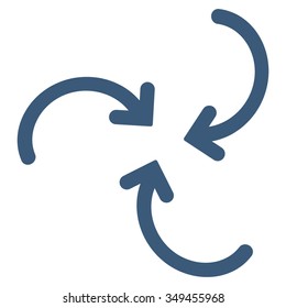 Whirl Arrows vector icon. Style is flat symbol, blue color, rounded angles, white background.