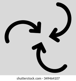Whirl Arrows vector icon. Style is flat symbol, black color, rounded angles, light gray background.
