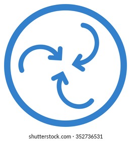 Whirl Arrows vector icon. Style is flat circled symbol, cobalt color, rounded angles, white background.