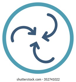 Whirl Arrows vector icon. Style is bicolor flat circled symbol, cyan and blue colors, rounded angles, white background.