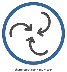 Whirl Arrows vector icon. Style is bicolor flat circled symbol, cobalt and gray colors, rounded angles, white background.