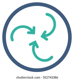 Whirl Arrows vector icon. Style is bicolor flat circled symbol, cobalt and cyan colors, rounded angles, white background.