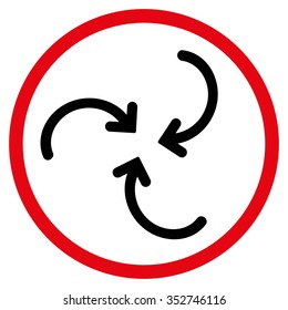 Whirl Arrows vector icon. Style is bicolor flat circled symbol, intensive red and black colors, rounded angles, white background.