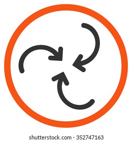 Whirl Arrows vector icon. Style is bicolor flat circled symbol, orange and gray colors, rounded angles, white background.