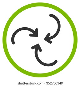 Whirl Arrows vector icon. Style is bicolor flat circled symbol, eco green and gray colors, rounded angles, white background.