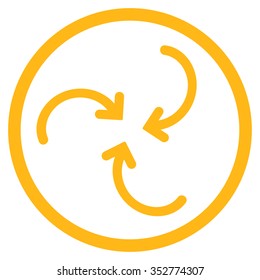 Whirl Arrows vector icon. Style is flat circled symbol, yellow color, rounded angles, white background.