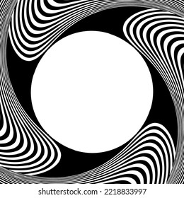 Whirl Motion Illusion in Abstract Op Art Pattern for Decorative Frame. Vector Illustration.