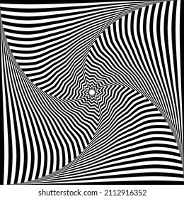 Whirl movement illusion in abstract op art lines pattern. Vector illustration.