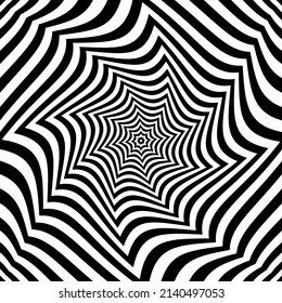 Whirl movement illusion in abstract op art lines pattern. Vector illustration.