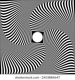Whirl Rotating Motion and 3D Illusion in Abstract Op Art Design. Striped Lines Pattern. Vector Illustration.
