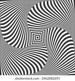 Wirbel Drehbewegung und 3D Illusion im Abstrakten Op Art Design. Streifenmuster. Vektorillustration.