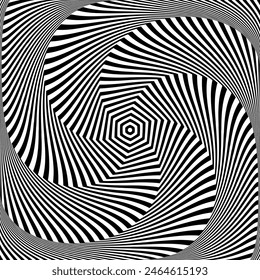 Whirl Rotating Motion and 3D Illusion in Abstract Op Art Design. Striped Lines Pattern. Vector Illustration.