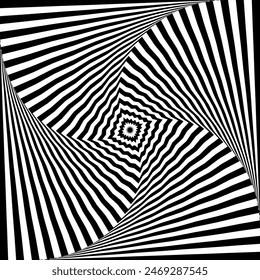 Whirl Rotating Motion and 3D Illusion in Abstract Op Art Design. Striped Lines Pattern. Vector Illustration.