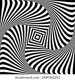 Whirl Rotating Motion and 3D Illusion in Abstract Op Art Design. Striped Lines Pattern. Vector Illustration.