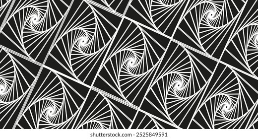 Movimento giratório e Ilusão 3D em Abstract Op Art Design. Padrão de linhas listradas em preto e branco. Ilustração de vetor.