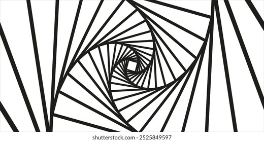 Movimento giratório e Ilusão 3D em Abstract Op Art Design. Padrão de linhas listradas em preto e branco. Ilustração de vetor.