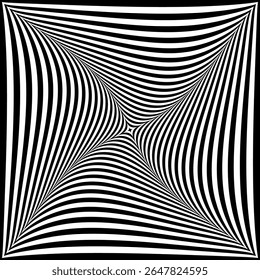 Whirl Rotation Motion and 3D Illusion in Abstract Op Art Design. Striped Lines Pattern. Vector Illustration.