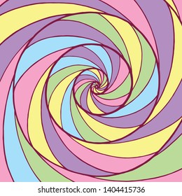 Whirl spiral pattern. Colorful psychedelic graphic artwork. Ornamental trippy backdrop. Vector illustration.