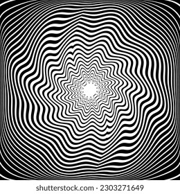 Whirl Twisting Motion Illusion in Abstrakte Op Art Muster. 3D-Effekt. Wavy Lines Textur. Vektorgrafik.