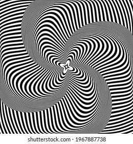 Whirl twisting rotation movement illusion in abstract op art design. Lines texture. Vector illustration.