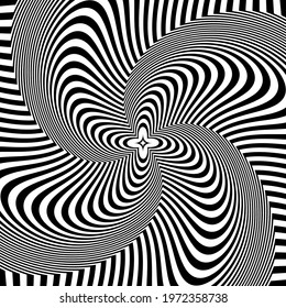 Whirl twisting rotation movement illusion in abstract op art design. Lines texture. Vector illustration.