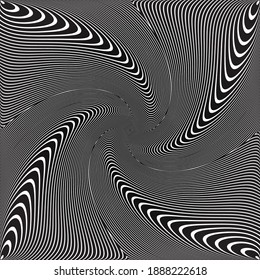 Whirl vortex twisting movement illusion in abstract op art design. Vector illustration.