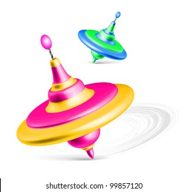 Whirligig, peg top on white. Humming-top, whipping-top toys vector illustration