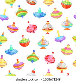 Ilustración vectorial sin fisuras. Caricatura con un zumbido de tonalidades planas con árboles y caballos o decoración colorida. juguetes divertidos para niños de preescolar en sala de juegos o jardín de infancia