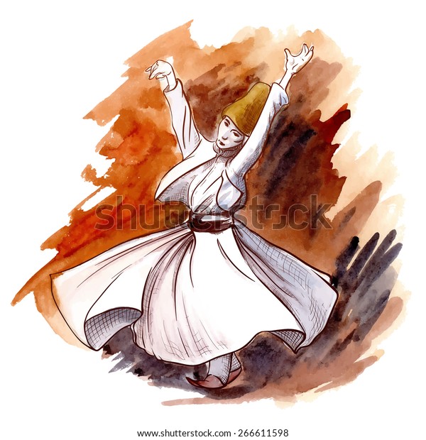 Whirling Dervish Dancing One Famous Tourists Stock Vector (Royalty Free ... Watercolor People Dancing