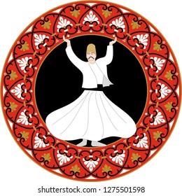 Whirling Dervish. Sufi. EPS format Vector Drawing. Symbolic study of Mevlevi mystical dance. It can be used as wall board, Wall plate, banner, gift card or book separator. 