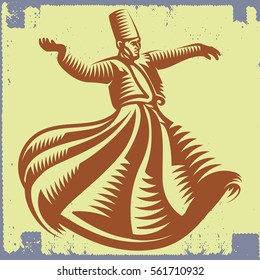 Whirling Dervish sufi religious dance. Isolated. Suitable for any print and on-line media need.