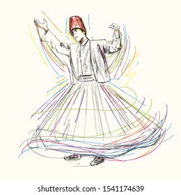 whirling dervish vector drawing - Vector illustration