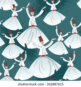 Whirling Dervishes. Seamless background pattern. Vector illustration