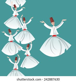 Whirling Dervishes. Seamless background pattern. Vector illustration